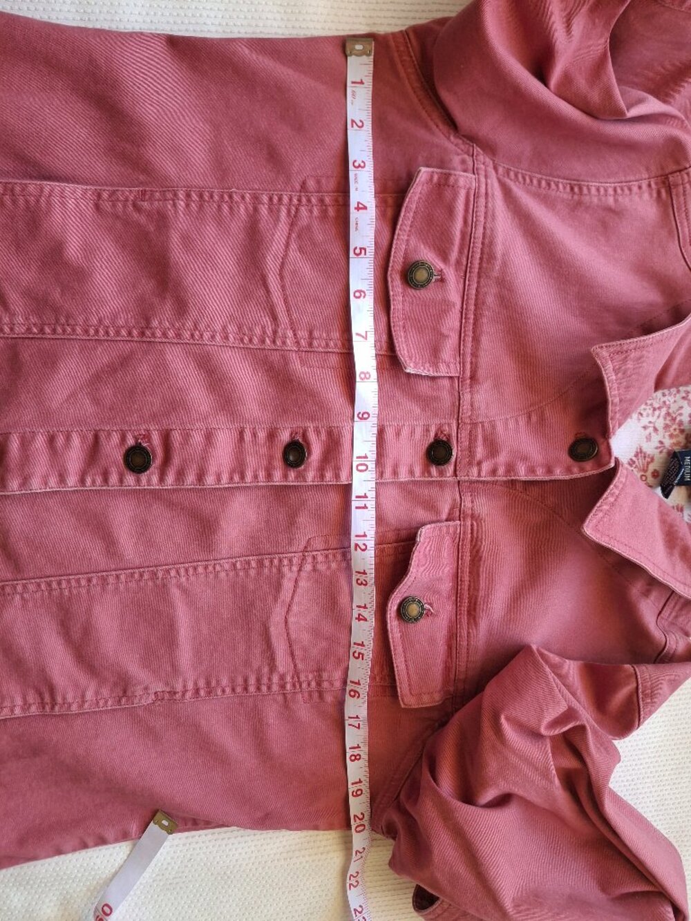 Denim & Co. Denim Jacket, Button-Front, Pockets, Botanical Print Trim, Size M - Picture 10 of 12